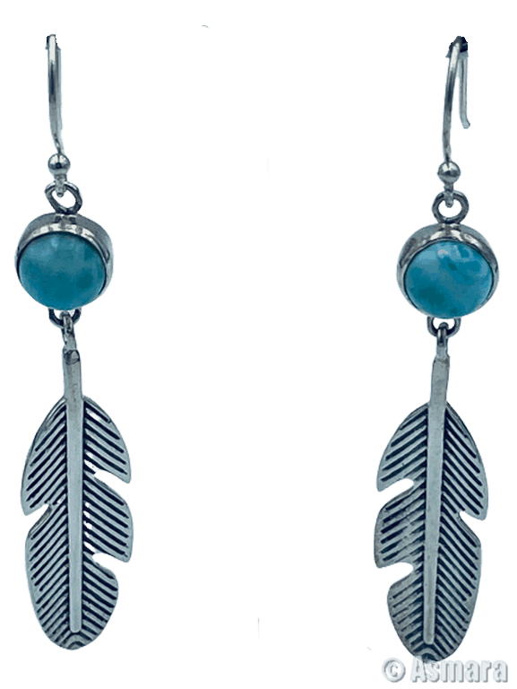 Boucle D'oreille Larimar Plume argent 925