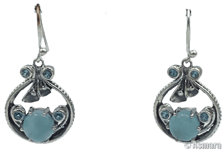 Boucle D'oreille Larimar et 4 Topazes Bleu argent 925