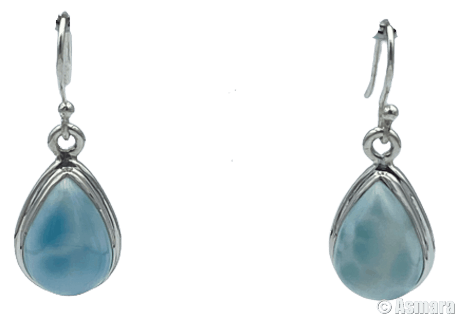 Boucles D'oreilles En Larimar Sur Argent 925 - Clous - Occasion - Pierre Bleue Naturelle